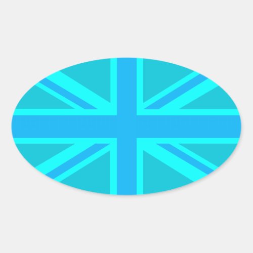 Turquoise Union Jack British Flag Design Oval Sticker