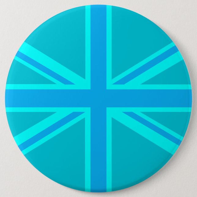 Turquoise Union Jack British Flag Design Pinback Button (Front)