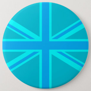 Turquoise Union Jack British Flag Design Pinback Button