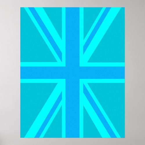 Turquoise Union Jack British Flag Design Poster