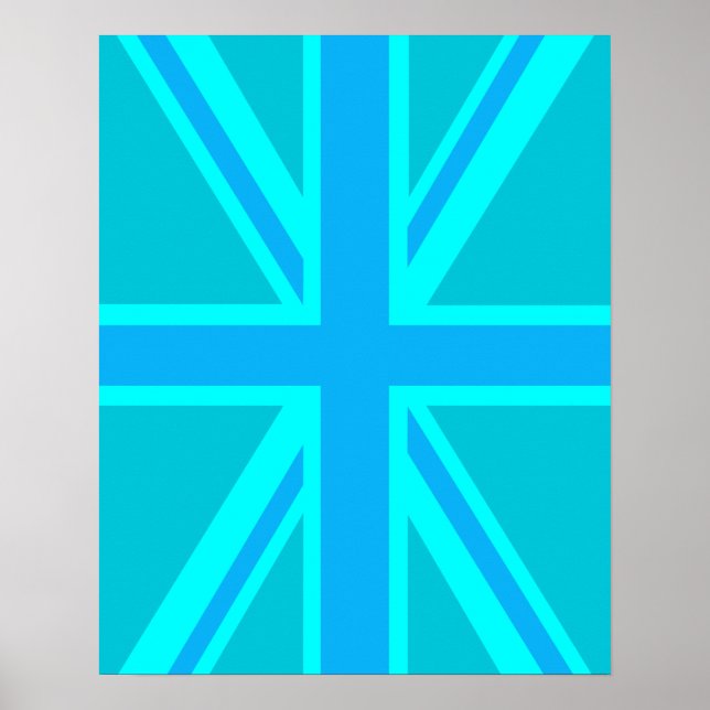 Turquoise Union Jack British Flag Design Poster (Front)