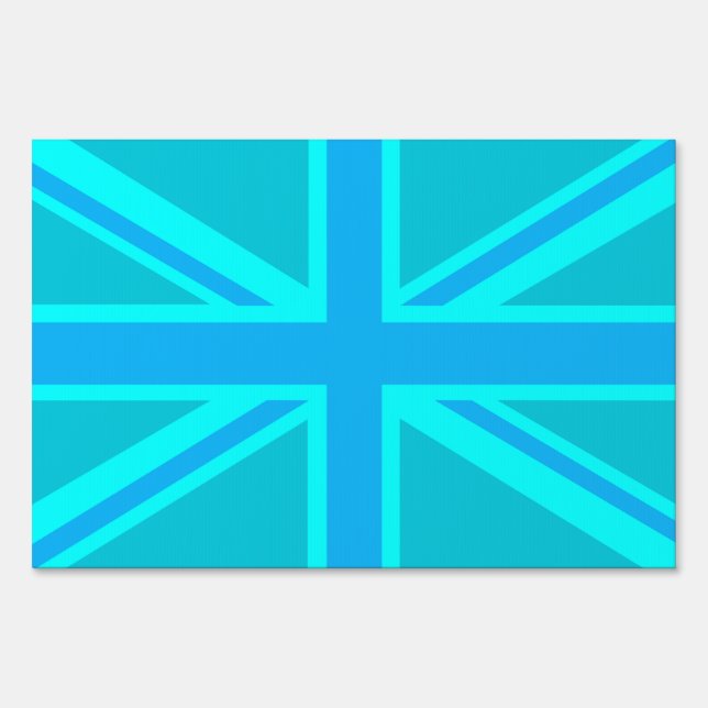 Turquoise Union Jack British Flag Design Sign (Front)