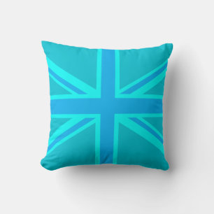 Turquoise Union Jack British Flag Throw Pillow