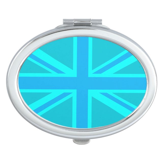 Turquoise Union Jack Flag Customise it Makeup Mirror (Front)