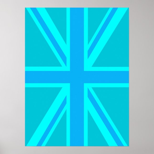 Turquoise Union Jack Flag Customise it Poster (Front)