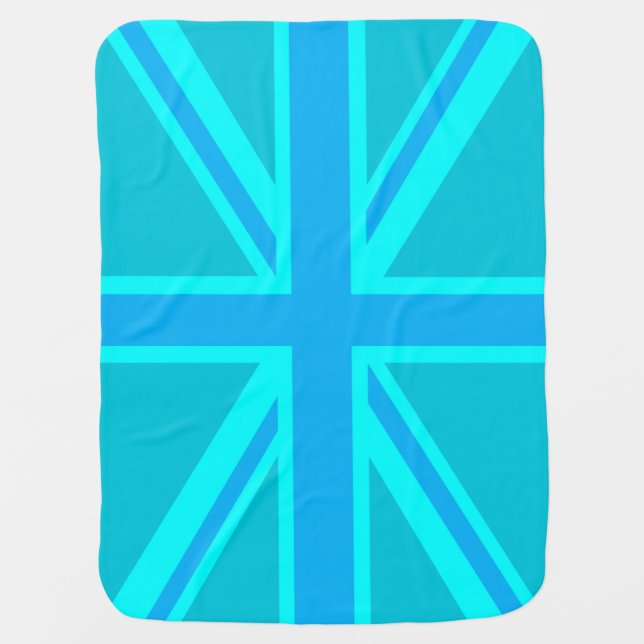 Turquoise Union Jack Flag Customise it Stroller Blanket (Front)