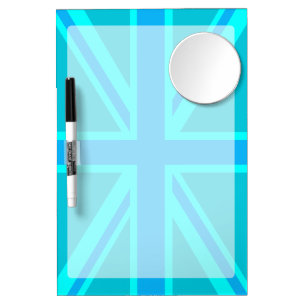 Turquoise Union Jack Flag Decor Dry Erase Board With Mirror
