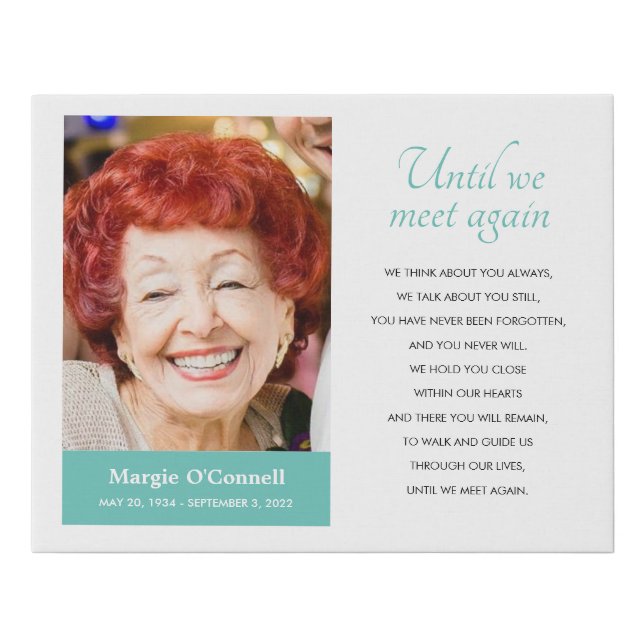 Turquoise Until We Meet Again Photo Memorial Poem Faux Canvas Print (Front)