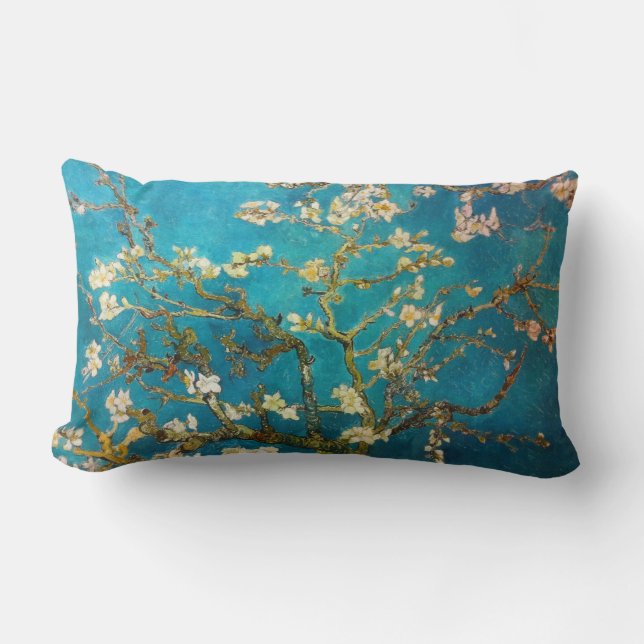 Turquoise Van Gogh Blossoming Almond Tree Lumbar Pillow (Front)