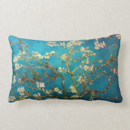 Turquoise Van Gogh Blossoming Almond Tree Lumbar Pillow