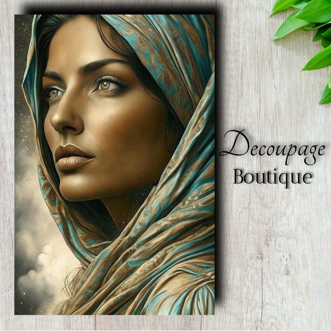 Turquoise Veil Portrait Decoupage Tissue Paper (Turquoise Veil Portrait Decoupage Tissue Paper)