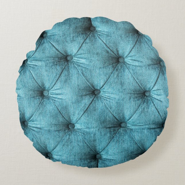 Turquoise Velvet Sofa Close Up Round Pillow (Front)