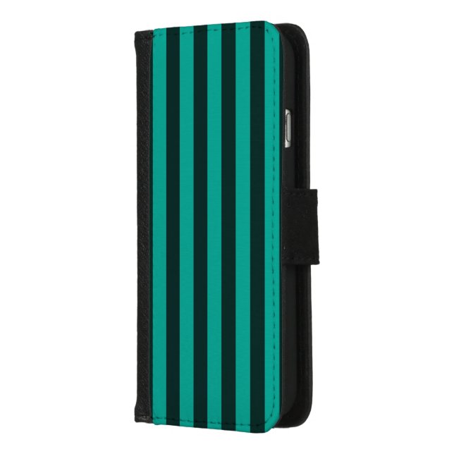Turquoise Vertical Stripes Customize This! iPhone Wallet Case (Left)
