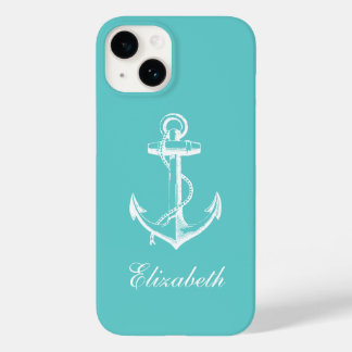 Turquoise Vintage Anchor Monogram Case-Mate iPhone 14 Case