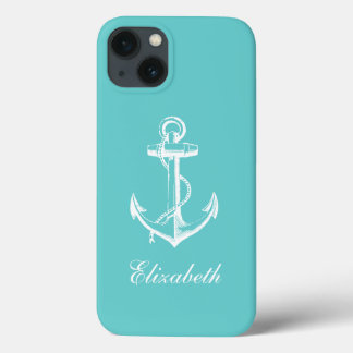 Turquoise Vintage Anchor Monogram iPhone 13 Case