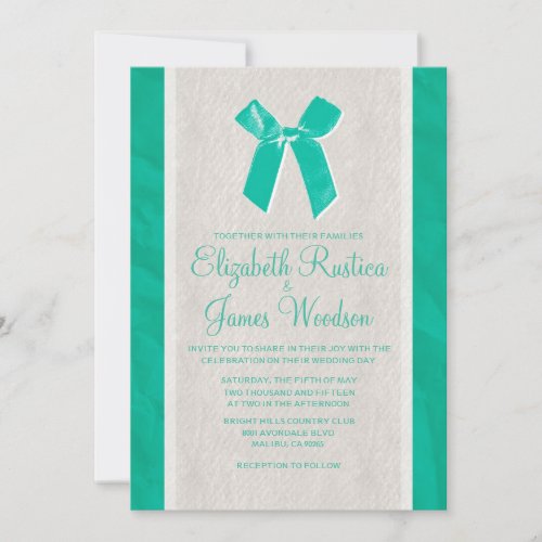 Turquoise Vintage Bow &amp; Linen Wedding Invitations