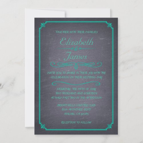 Turquoise Vintage Chalkboard Wedding Invitations