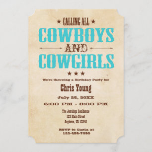 Turquoise Vintage Cowboy Birthday Invitation