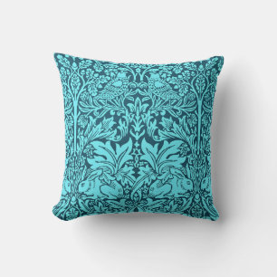 Turquoise vintage floral pattern with birds throw pillow