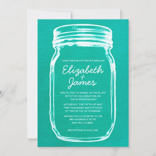 Turquoise Vintage Mason Jar Wedding Invitations