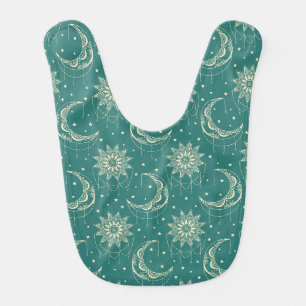 Turquoise vintage moon ornamental pattern baby bib