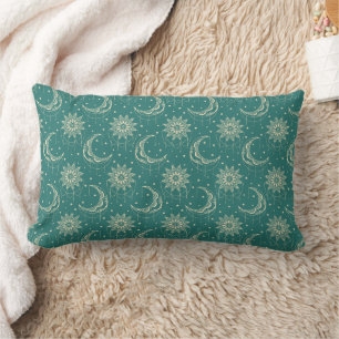 Turquoise vintage moon ornamental pattern lumbar pillow