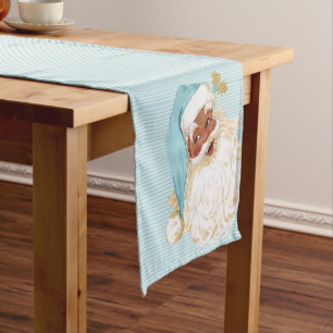 Turquoise Vintage Victorian Santa Claus of Color Short Table Runner