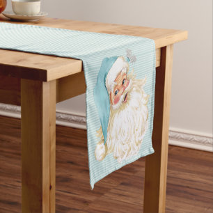 Turquoise Vintage Victorian Santa Claus Shabby Short Table Runner