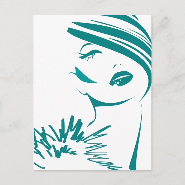 Turquoise Vintage Woman Face Postcard (Front)