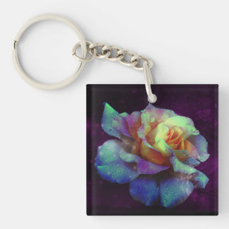 Turquoise, Violet and Yellow Rose Keychain