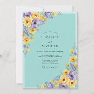Turquoise Violet Bloom Wedding Invitation