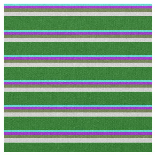 Turquoise, Violet, Olive Green, Grey & Dark Green Fabric (Close Up)
