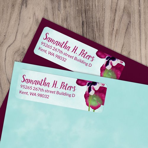 Turquoise Violet Pansies Return Address Labels