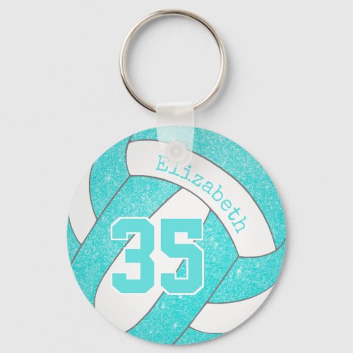 turquoise volleyball bag tag w jersey number keychain
