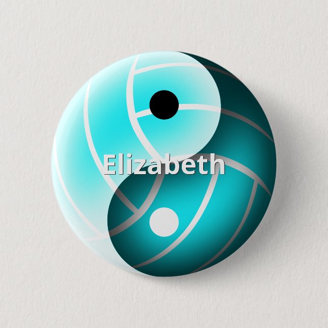 turquoise volleyball yin yang personalized button (Front)
