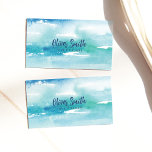 Turquoise Watercolor Abstract Ocean  Business Card at Zazzle