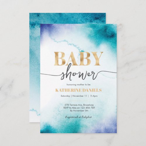 Turquoise Watercolor Baby Shower Invitation