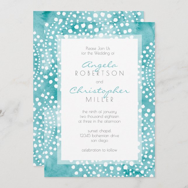 Turquoise Watercolor Bali Boho Wedding Invitation (Front/Back)