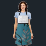 Turquoise Watercolor Black & White Bib Custom Name Apron<br><div class="desc">Modern kitchen apron features your name's kitchen on a black and white bib in modern font with an artistic design in a turquoise and gray color palette with a watercolor leaf, framed by olive branches and a hummingbird circled by a geometric circle composition in black and silver accents. Designed as...</div>