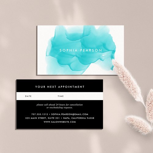 Turquoise Watercolor Blot  Appointment Card