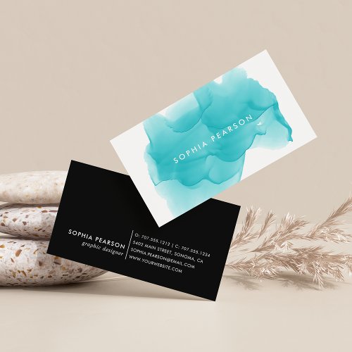 Turquoise Watercolor Blot Business Card