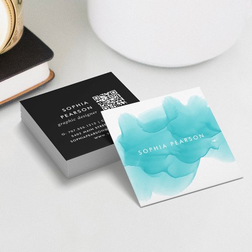 Turquoise Watercolor Blot  Social Media Square Business Card