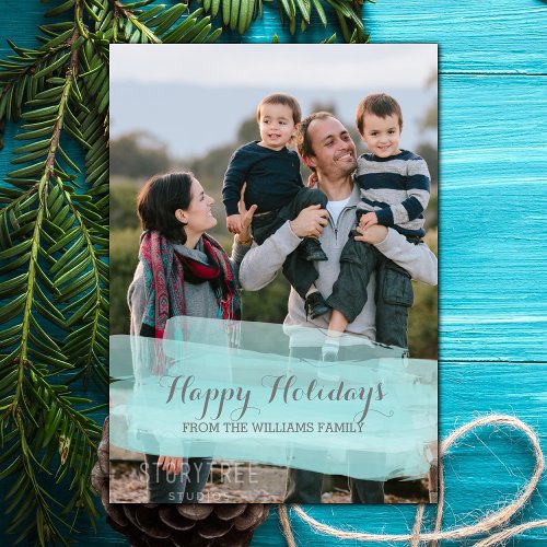 Turquoise Watercolor Brushstroke Photo Card