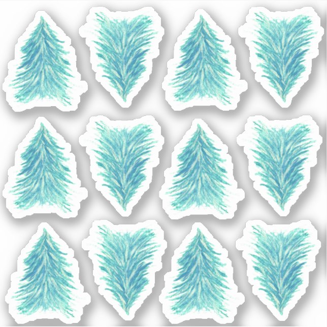 Turquoise Watercolor Christmas Tree  Sticker (Front)