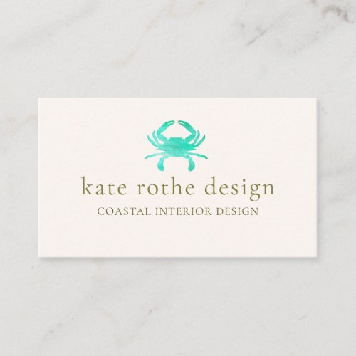 Turquoise Watercolor Crab Coastal Business Card