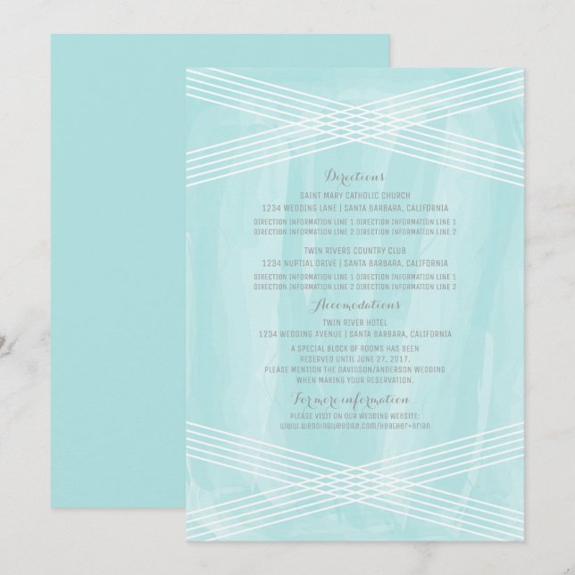 Turquoise Watercolor Deco Wedding Information Invitation (Front/Back)