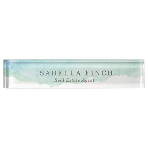 Turquoise Watercolor Desk Name Plate