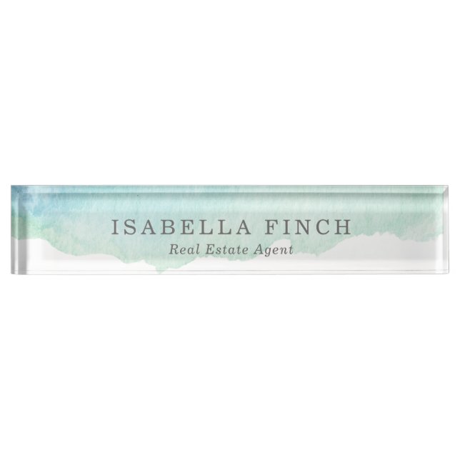 Turquoise Watercolor Desk Name Plate (Front)