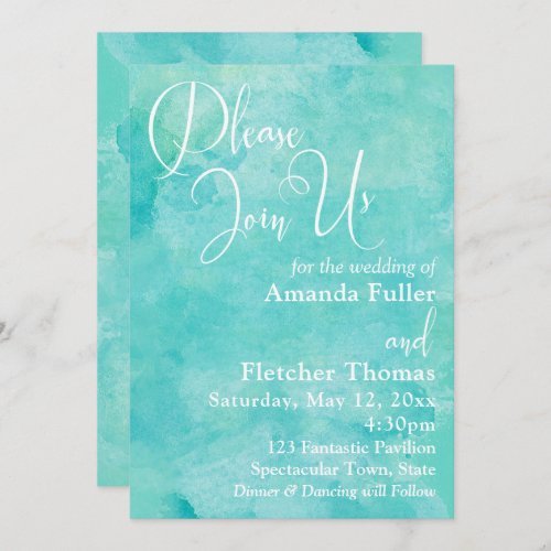 Turquoise Watercolor Elegant Typography Wedding 2 Invitation
