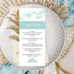Turquoise Watercolor, Elegant Wedding Menu<br><div class="desc">Delight your guests with this elegant menu. Set apart design featuring delicate watercolor background in a blend of turquoise, aqua, dusty blue and soft green hues on the top front as well as on the back. Modern hand written calligraphy "Menu" over Turquoise Aqua elegant section. Hand written calligraphy details and...</div>